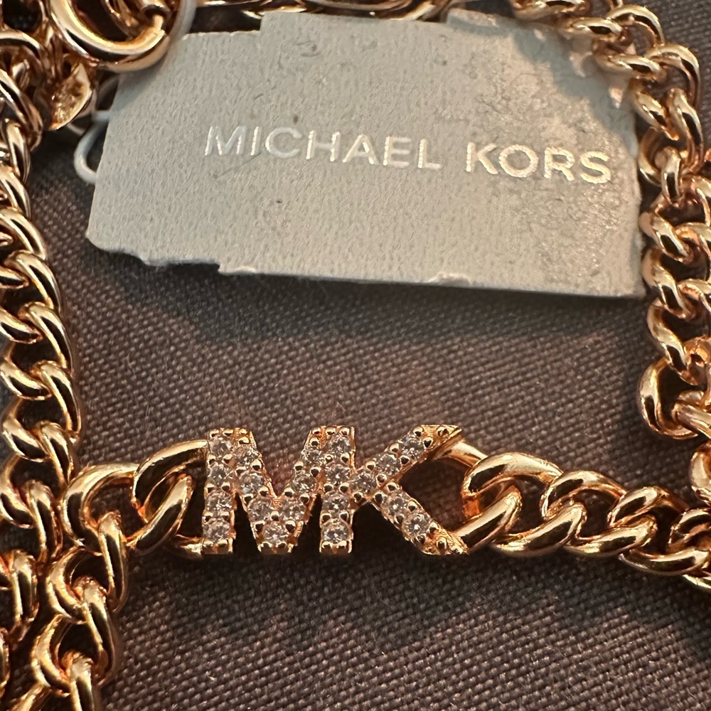 Michael Kors Gold Chain Bracelet with Sparkling MK Charm